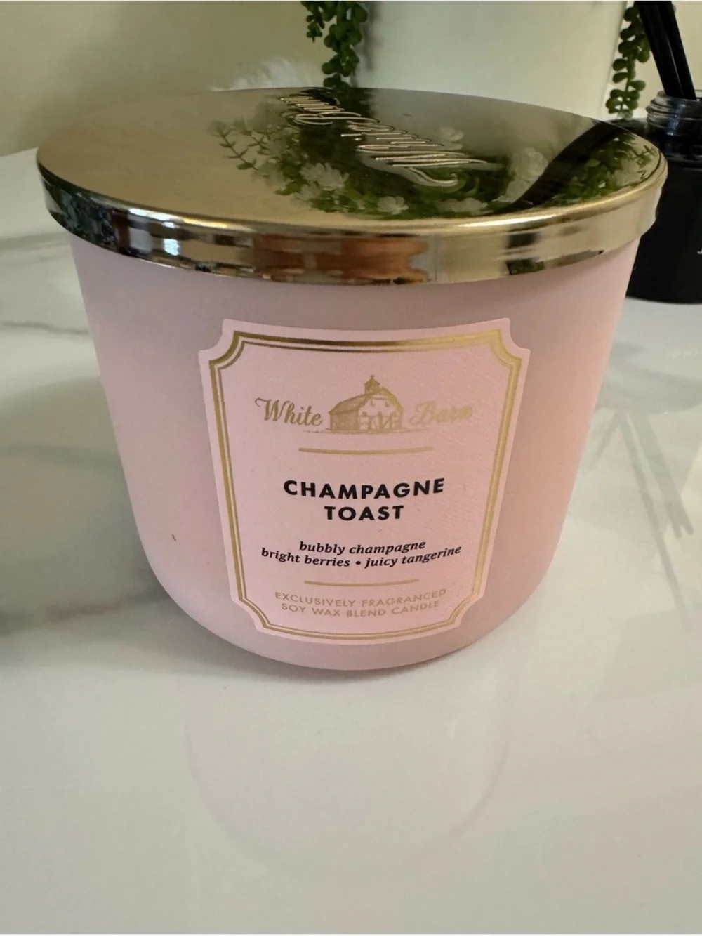 Bath & Body Works White Barn Champagne Toast Scented 3-Wick Candle - Pink new